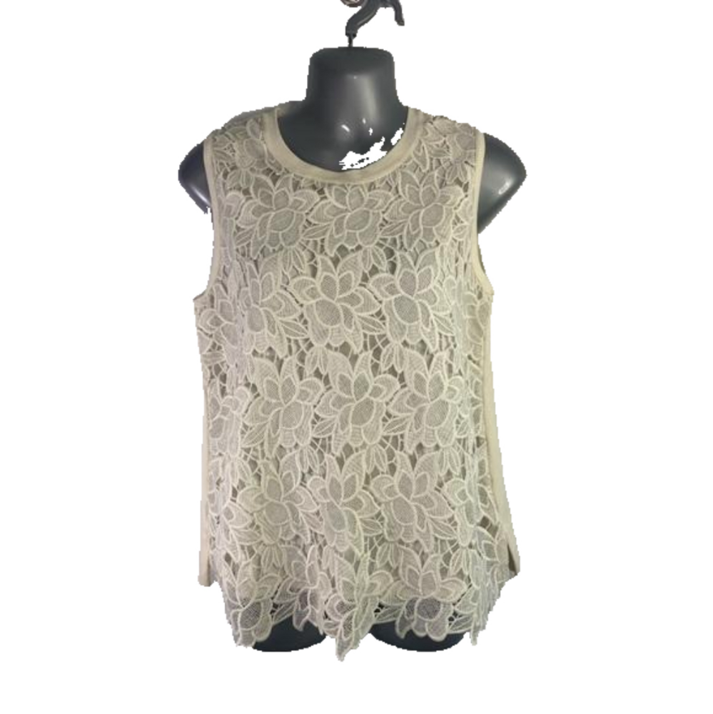 Ann Taylor Ivory/Cream Lace Scoop Neck Woven Summer Tank Top EUC Size MP SKU0647